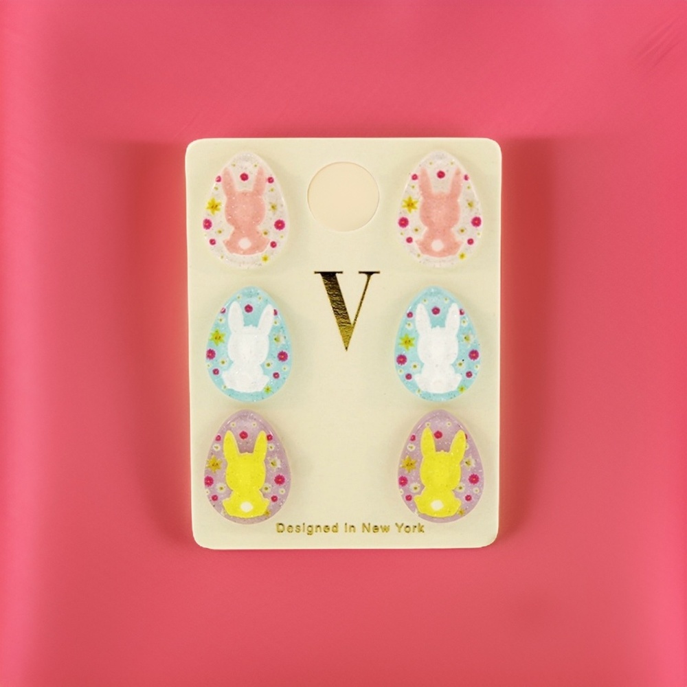 3 set assorted Easter egg theme multi-colored Stud Earrings